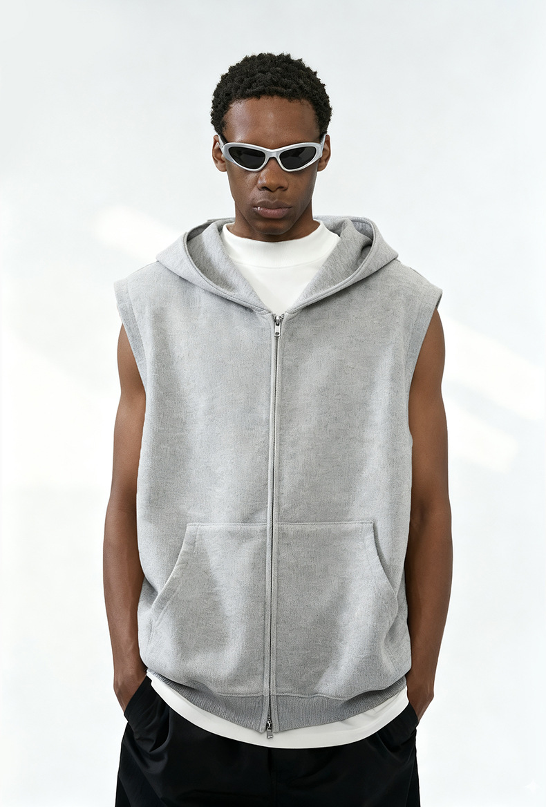 メンズ ベスト メンズ フード付きスウェットベスト ジップアップ 全3色