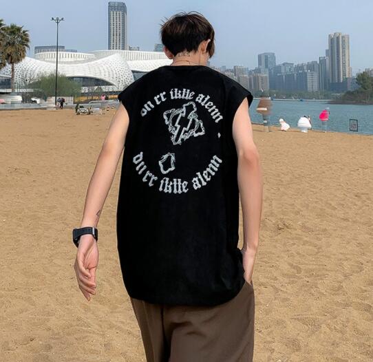 メンズ ベスト メンズ ノースリーブベスト 黒 夏用 十字架柄