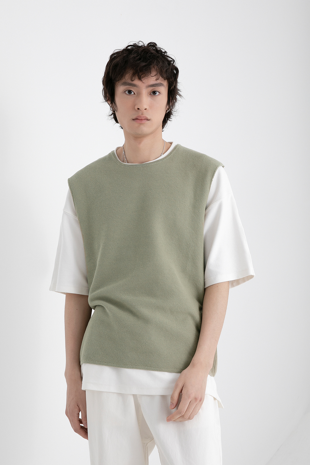 ベスト メンズ ニット シンプル涼風ニットベスト