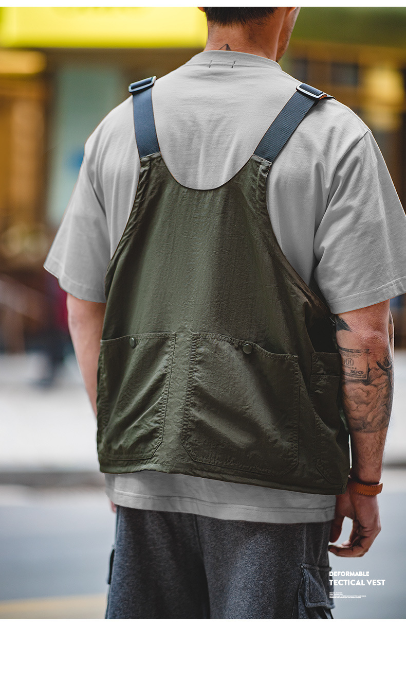 メンズ ベスト メンズ 多機能ポケット付きベスト カーキ色 男女兼用
