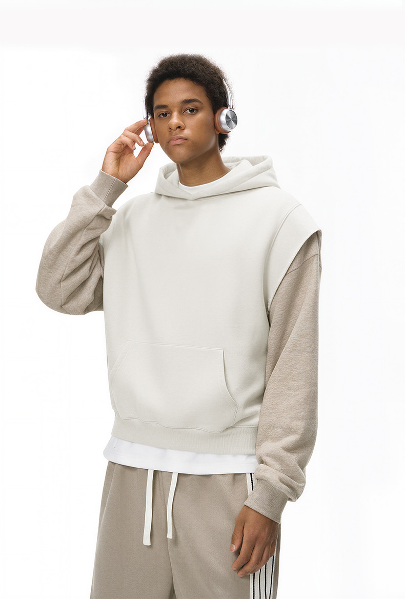 メンズ ベスト メンズ フード付き袖なしパーカー ベスト