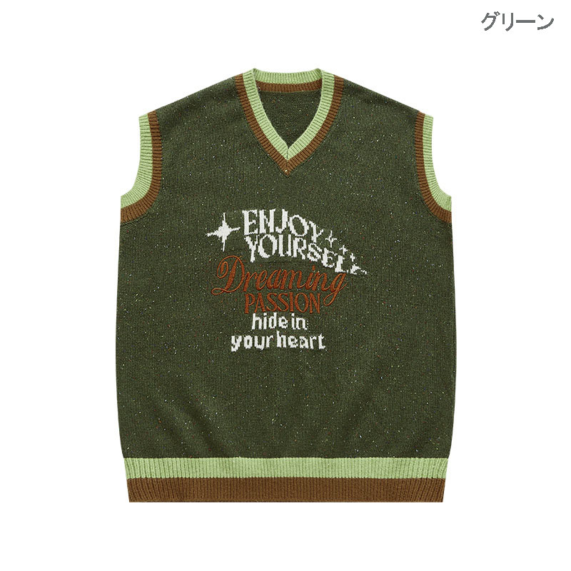 メンズ ベスト 刺繍入りニットベスト メンズ ヴィンテージ風 全3色