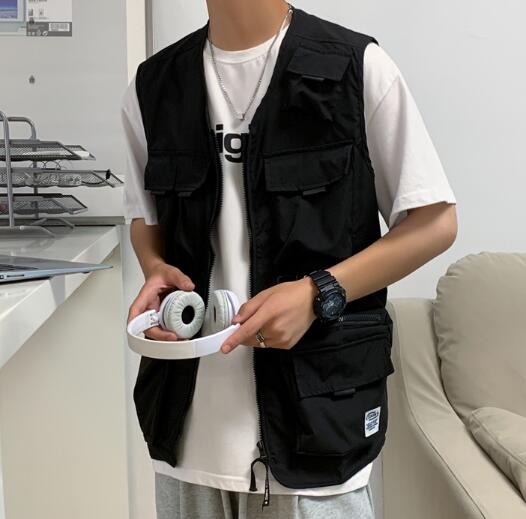 ベスト メンズ 男性用多機能ポケットベスト夏用作業着風レトロ羽織り