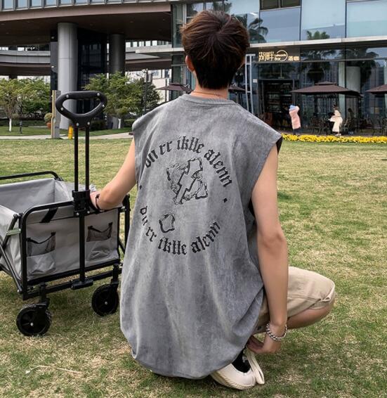 メンズ ベスト メンズ ノースリーブベスト 黒 夏用 十字架柄