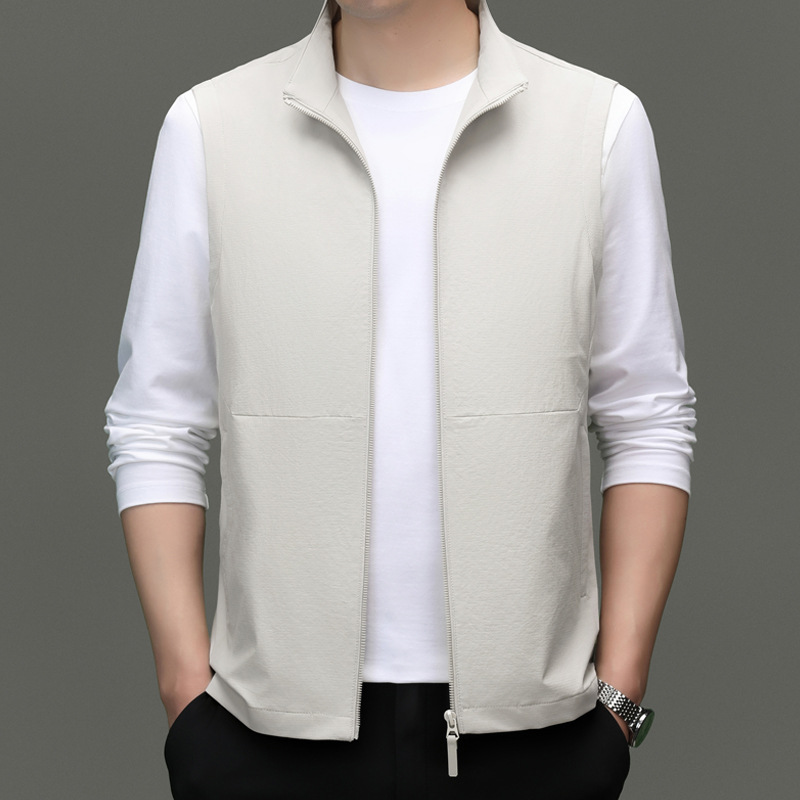 メンズ ベスト スタンドカラージップアップナイロンベスト