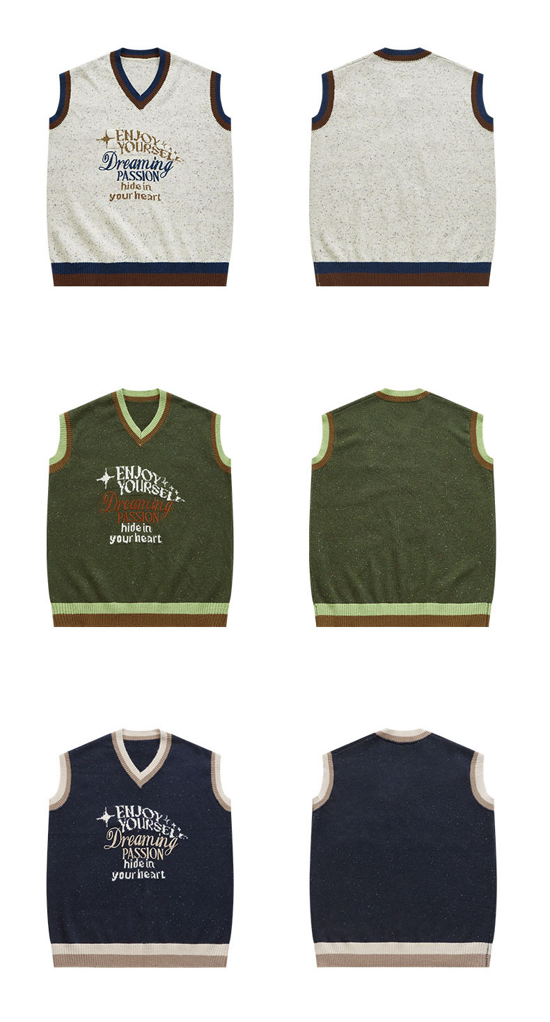 メンズ ベスト 刺繍入りニットベスト メンズ ヴィンテージ風 全3色