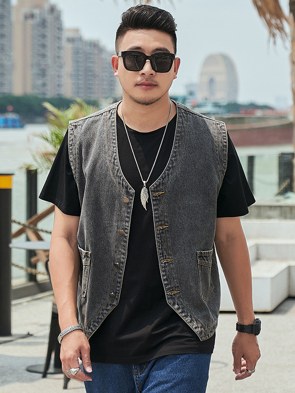 メンズ ベスト ヴィンテージ加工デニムベスト無地