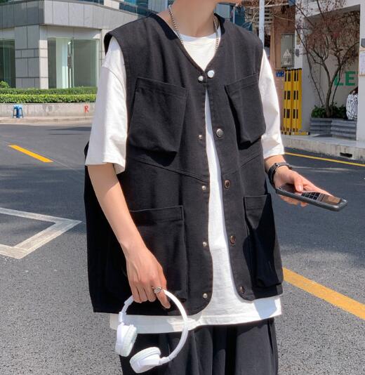 ベスト メンズ メンズ多機能ポケット付きベスト夏用ノースリーブアウター