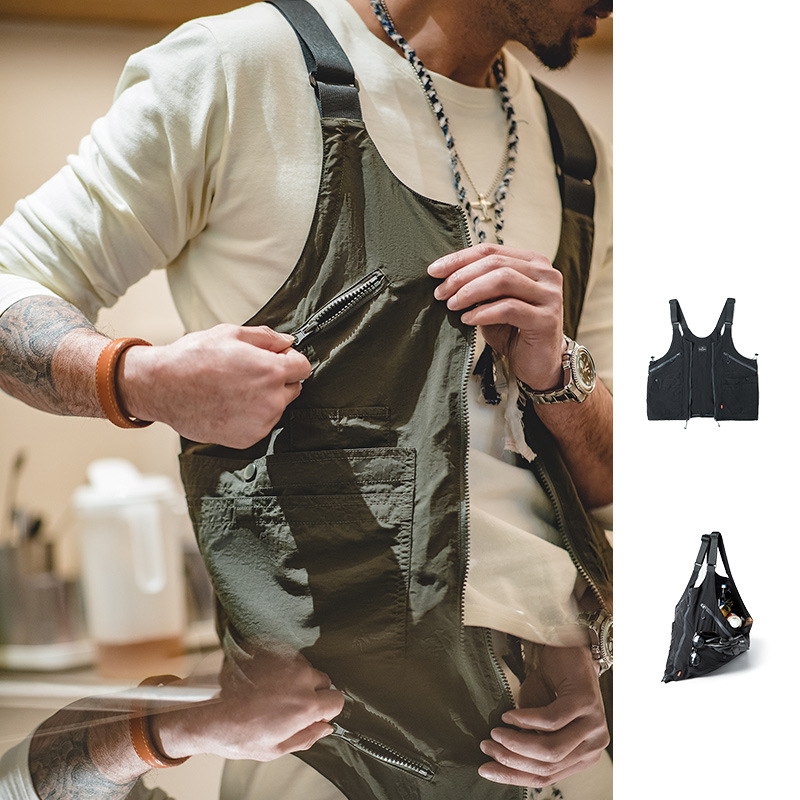 メンズ ベスト メンズ 多機能ポケット付きベスト カーキ色 男女兼用