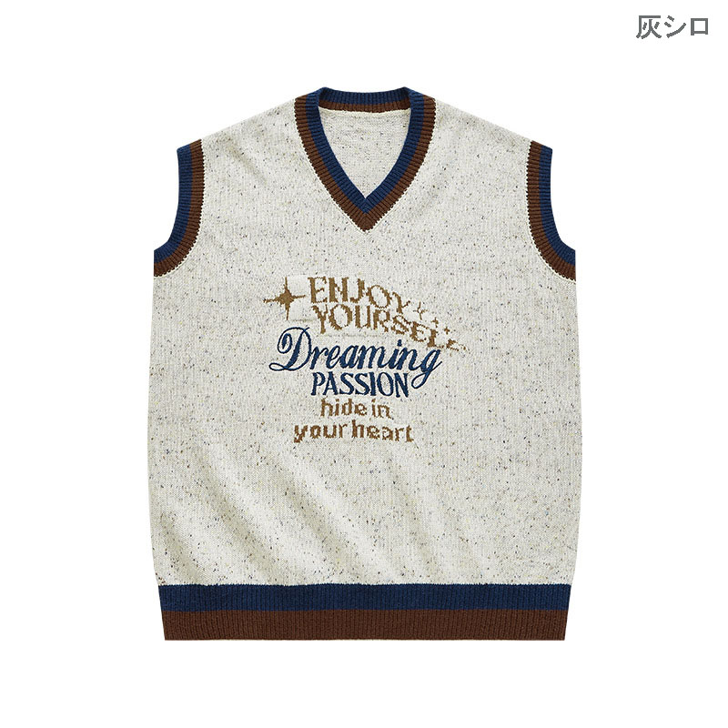 メンズ ベスト 刺繍入りニットベスト メンズ ヴィンテージ風 全3色