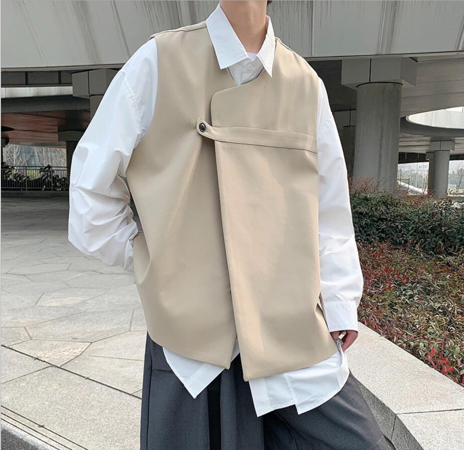 ベスト メンズ 非対称デザイン機能的スーツベスト薄手夏用