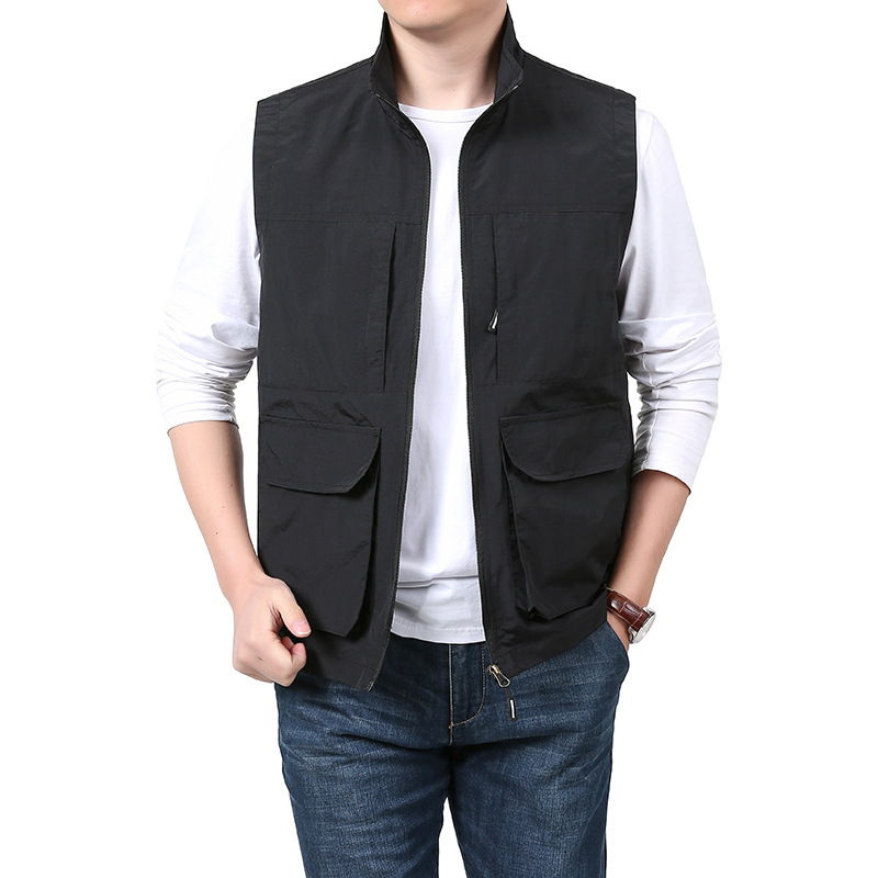 メンズ ベスト マルチポケット機能的ナイロンベスト