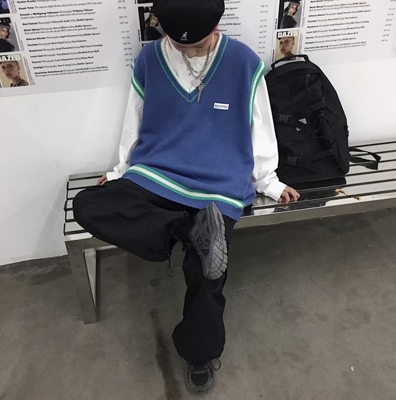 ベスト メンズ 学院風ラインニットベスト