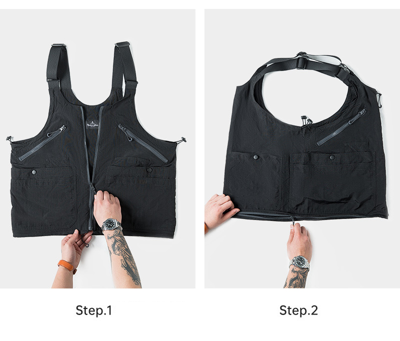 メンズ ベスト メンズ 多機能ポケット付きベスト カーキ色 男女兼用