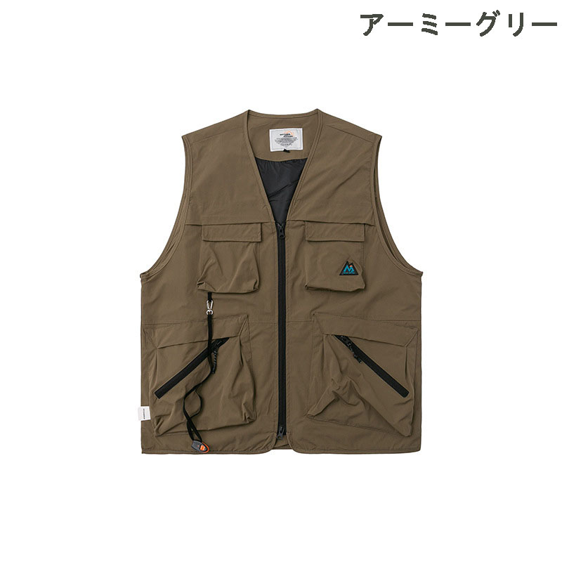 メンズ ベスト 多機能ポケット付きアウトドアベスト アーミーグリーン