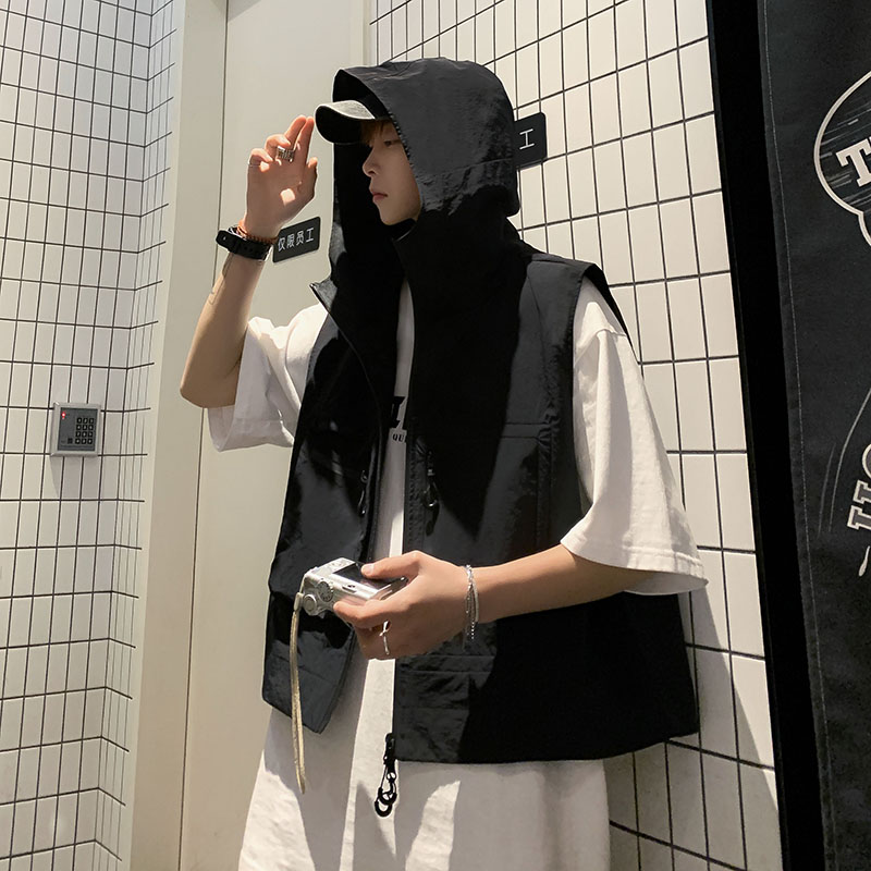 ベスト メンズ 多機能フード付きベスト ジップアップ メンズ