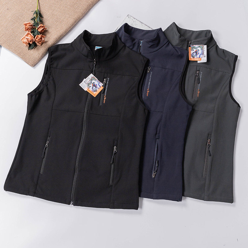 メンズ ベスト 多機能ポケット付きナイロン素材ジップアップベスト