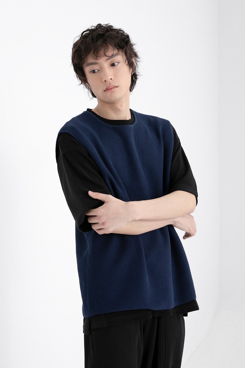 ベスト メンズ ニット シンプル涼風ニットベスト