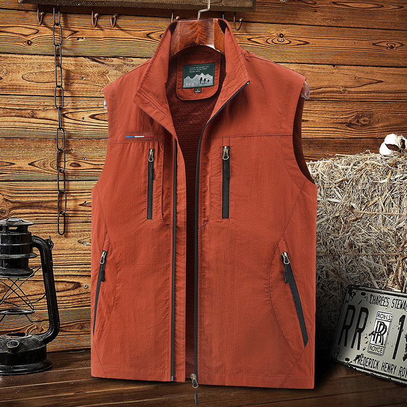 メンズ ベスト 多機能ポケット付きナイロンアウトドアベスト