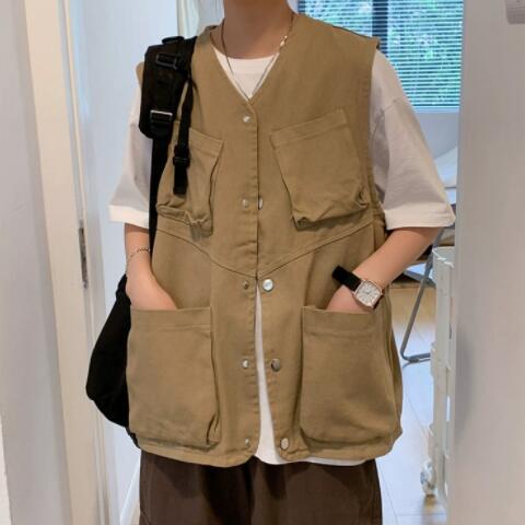 メンズ ベスト メンズ 多機能ポケット ベスト ノースリーブ 夏物