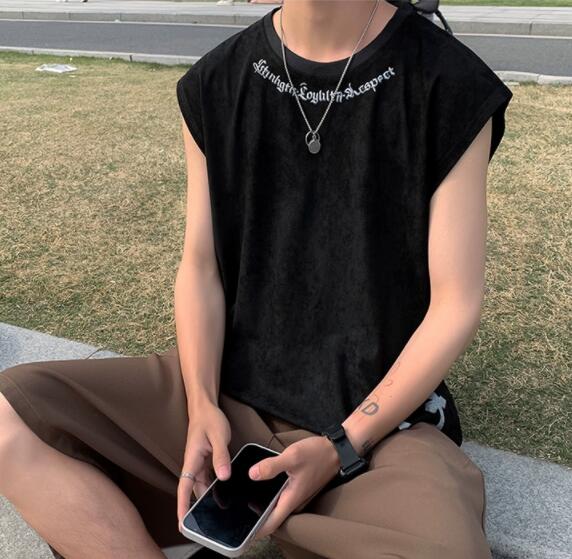 メンズ ベスト メンズ ノースリーブベスト 黒 夏用 十字架柄