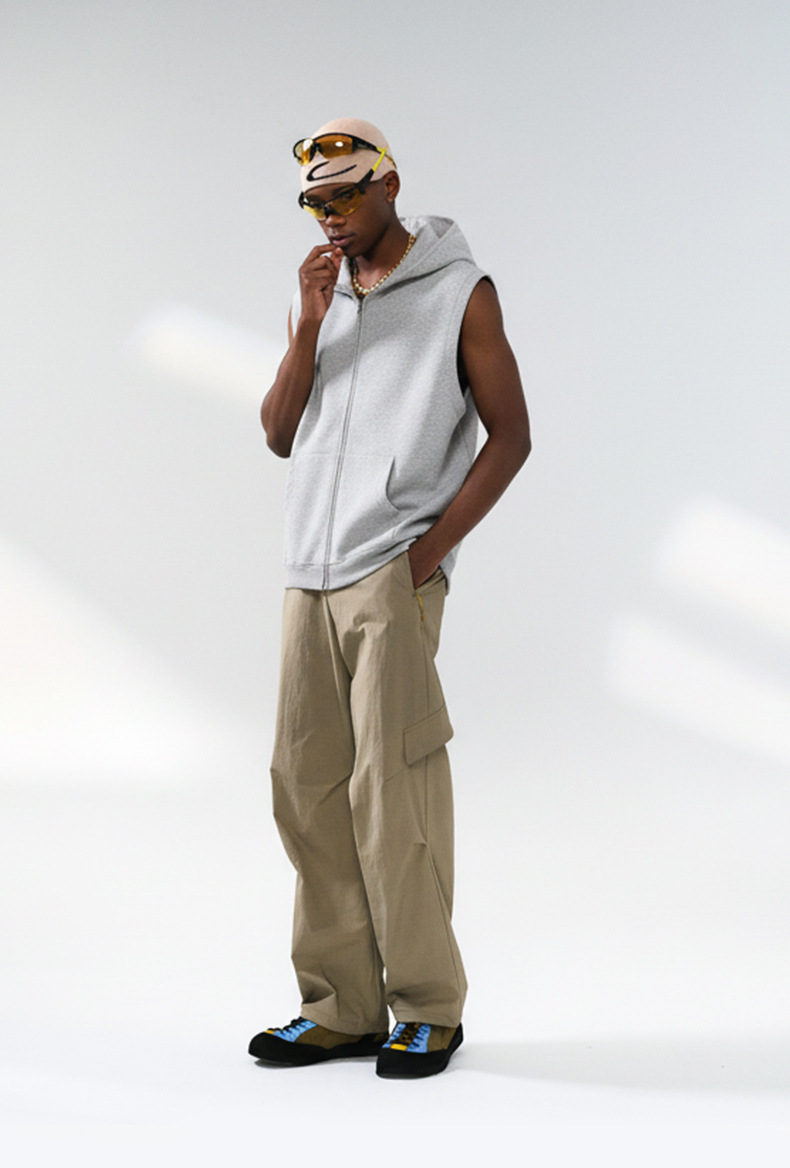 メンズ ベスト メンズ フード付きスウェットベスト ジップアップ 全3色