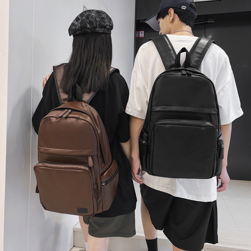 大容量リュック 多機能ポケット付き合成皮革製通学リュック