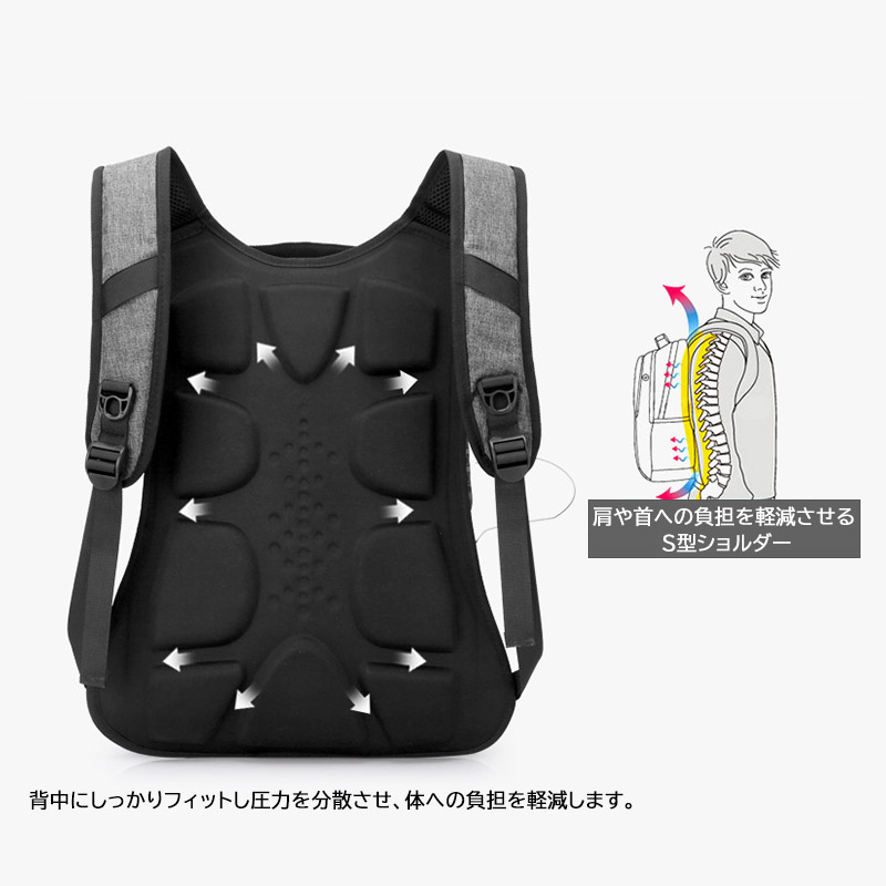 多機能大容量リュック 男女兼用 盗難防止 充電ポート付き