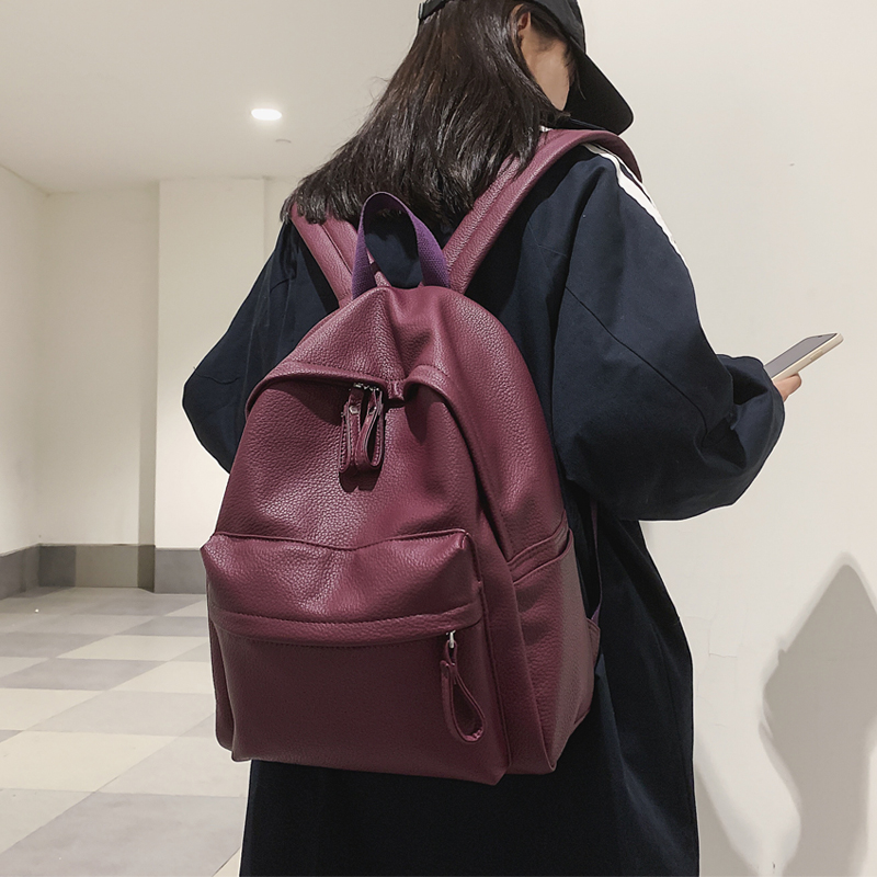 大容量リュック シンプル質感レザー風通学リュック