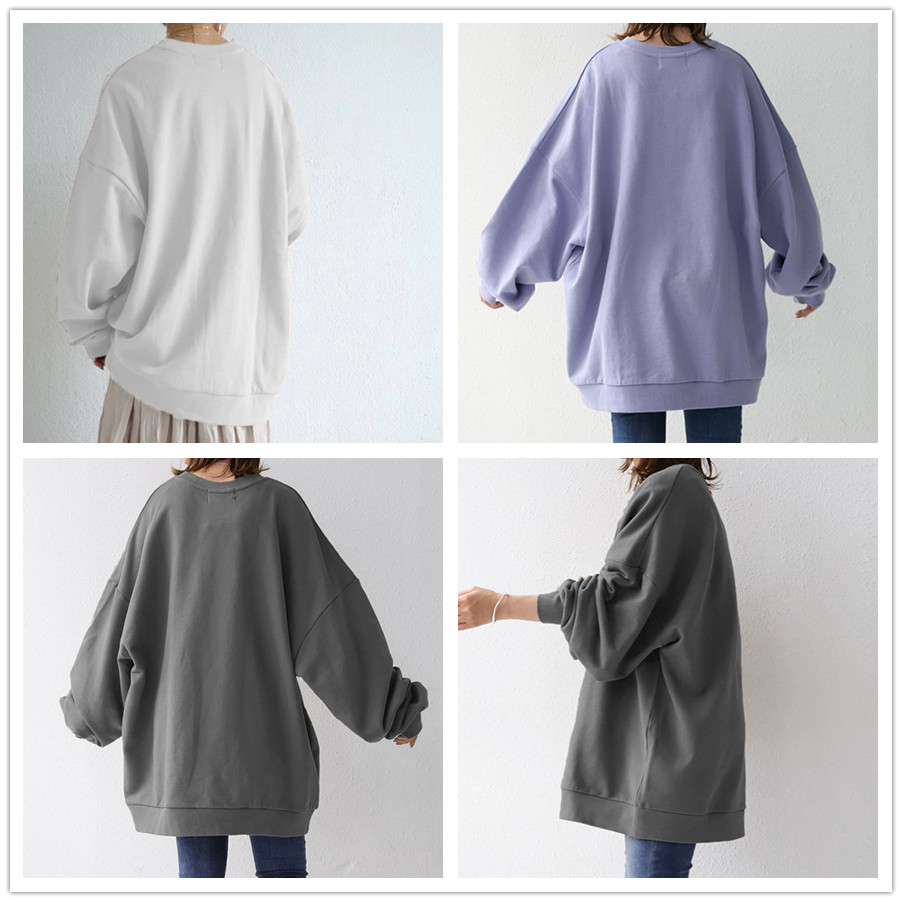 大きめサイズ 秋冬新作 丸首長袖プルオーバー 無地ゆったりトップス