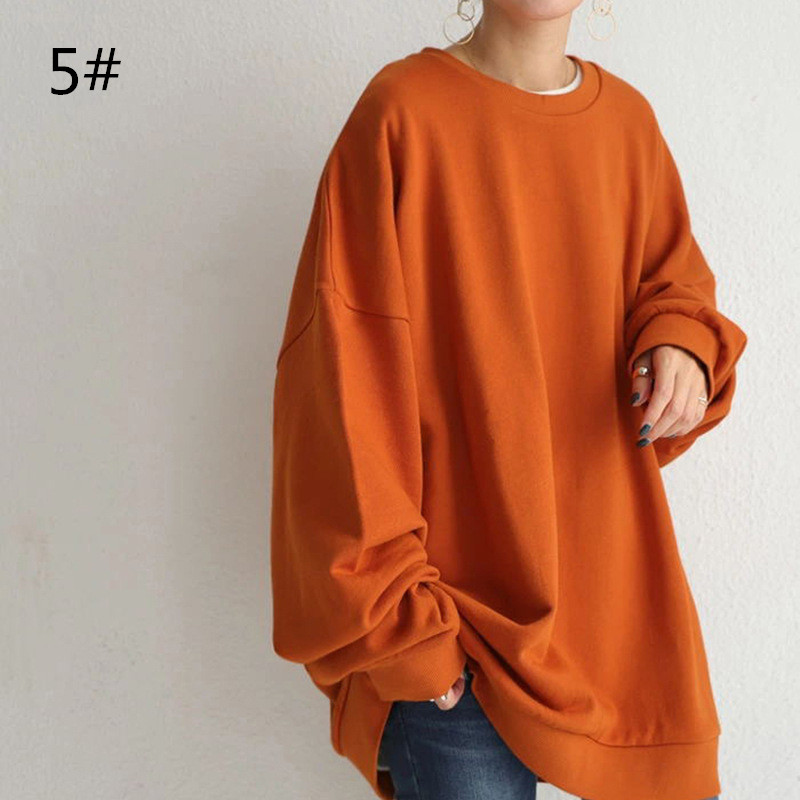 大きめサイズ 秋冬新作 丸首長袖プルオーバー 無地ゆったりトップス