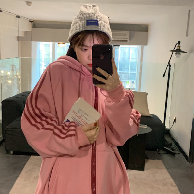 大きめサイズ 袖ライン入りゆったりドロップショルダー パーカー