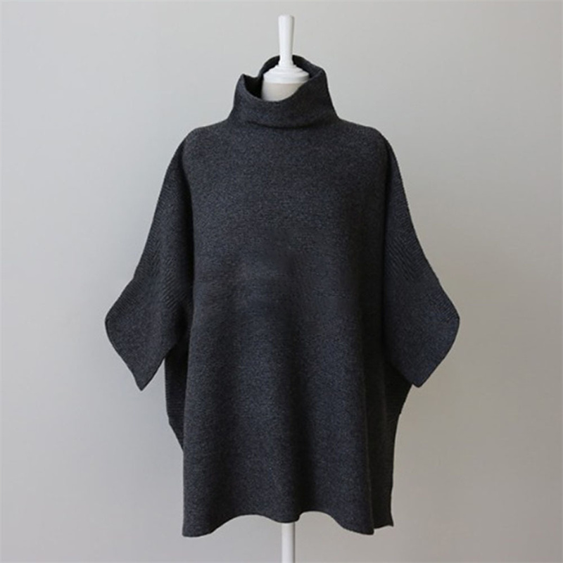 大きめサイズ 韓国風ハイネックニットワンピース大きめゆったりサイズ上品