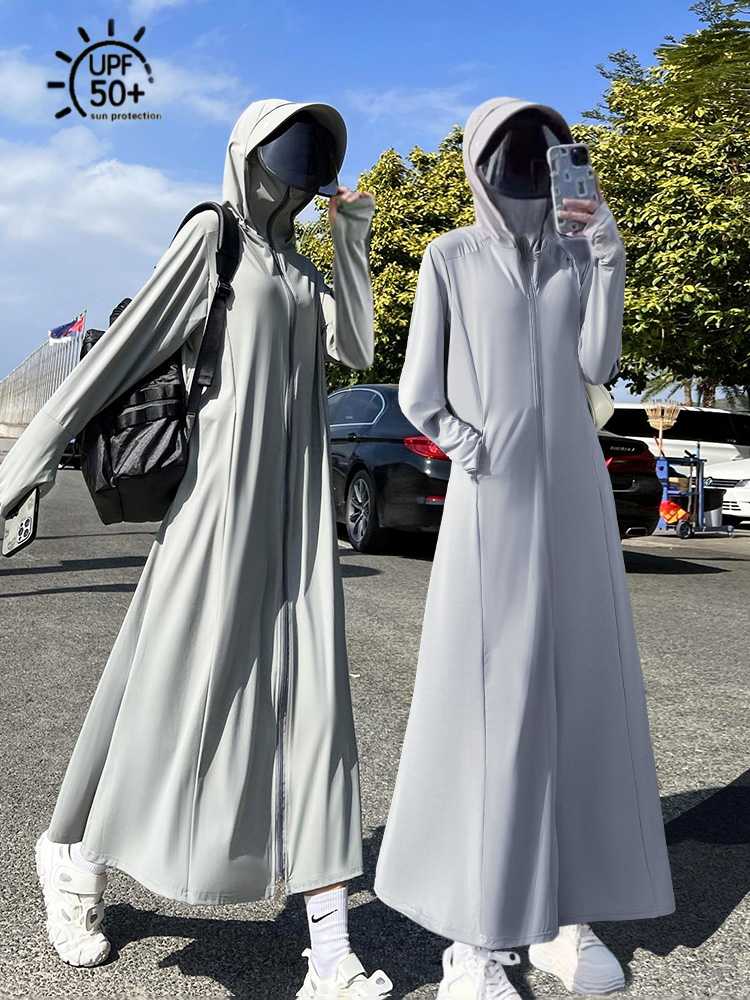 大きめサイズ 日焼け防止フード付きロングジャケット
