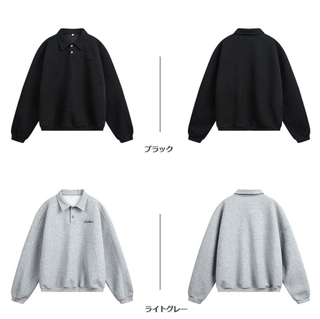 大きめサイズ メンズ 秋新作 ヴィンテージ風 襟付き長袖プルオーバースウェット 全3色