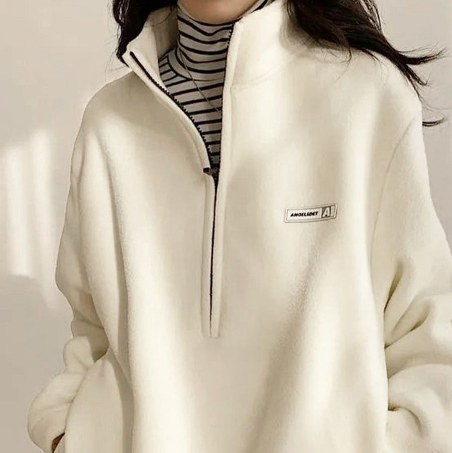 起毛フリースハーフジップトップス大きめサイズ スウェット