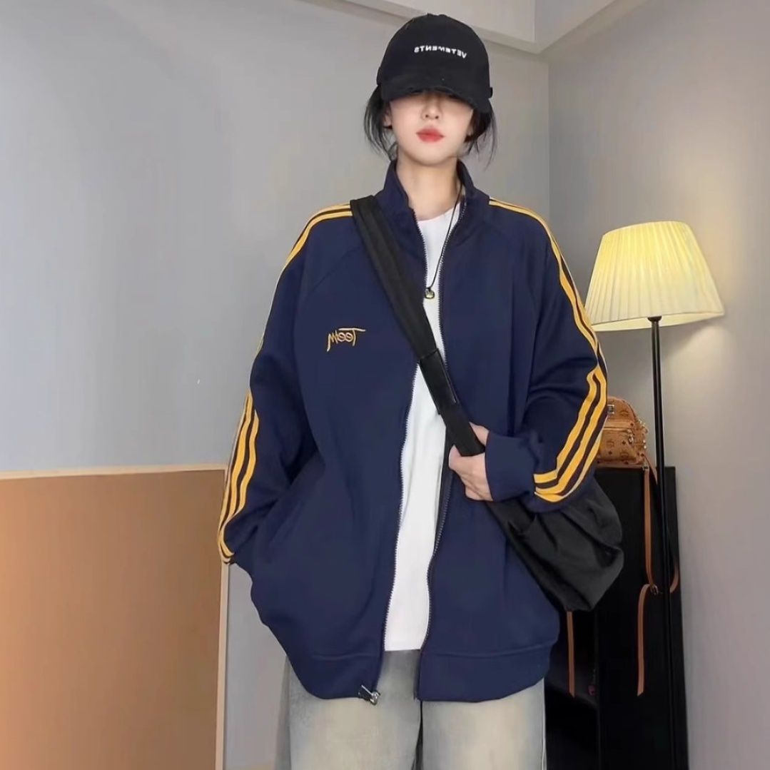 大きめサイズ 袖ライン入りジップアップトラック　パーカー