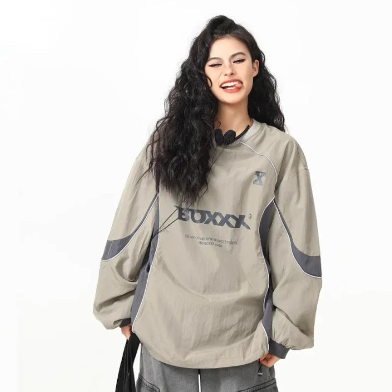 大きめサイズ 切替配色デザインプルオーバー型 トレーナー