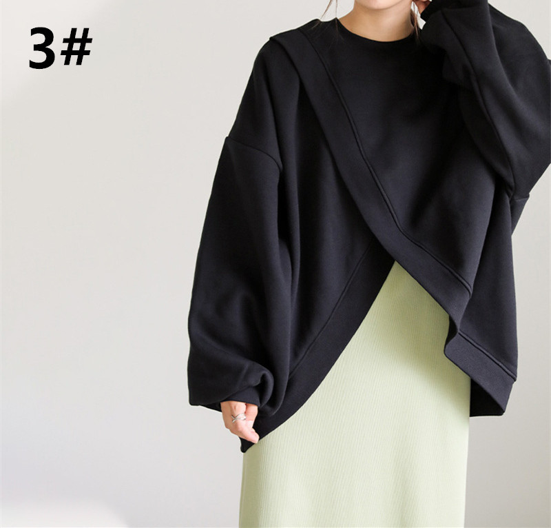 大きめサイズ 両面着ゆったり裏起毛プルオーバー丸首長袖トップス