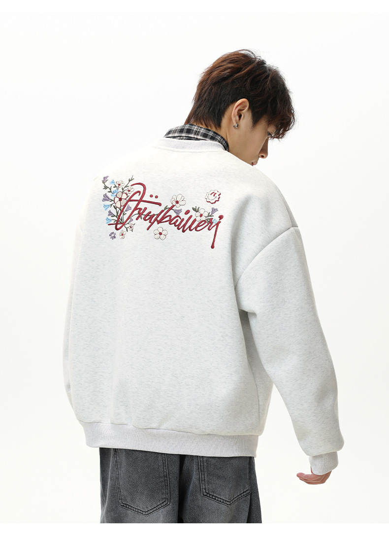 刺繍入り丸首スウェット ゆったり大きめサイズ 全4色展開