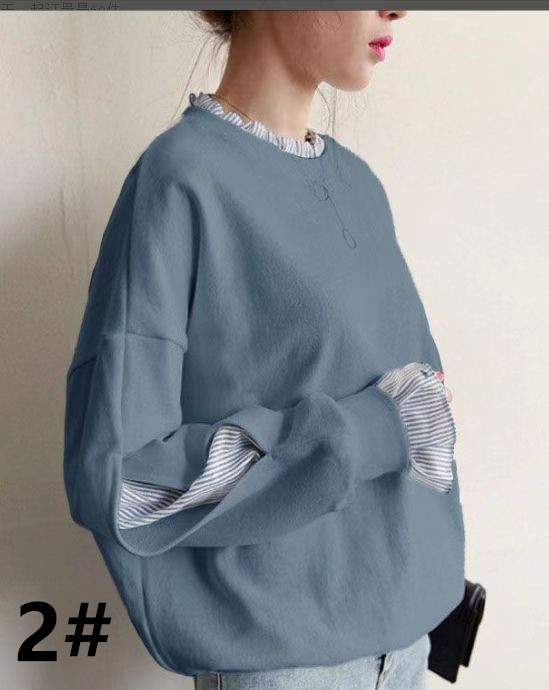 重ね着風長袖プルオーバー大きめサイズレディース