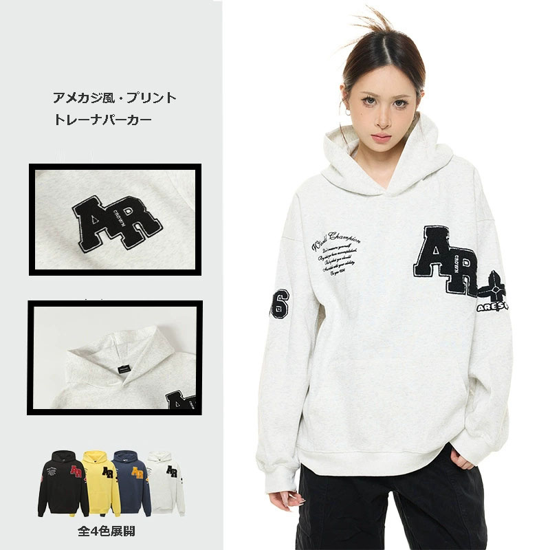 大きめサイズ 男女兼用 刺繍ワッペン付き 大きめ裏起毛パーカー