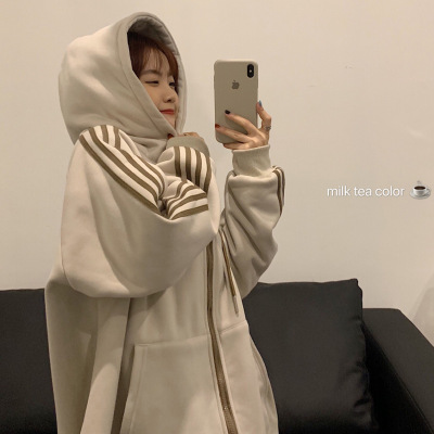 大きめサイズ 袖ライン入りゆったりドロップショルダー パーカー