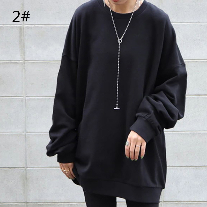 大きめサイズ 秋冬新作 丸首長袖プルオーバー 無地ゆったりトップス