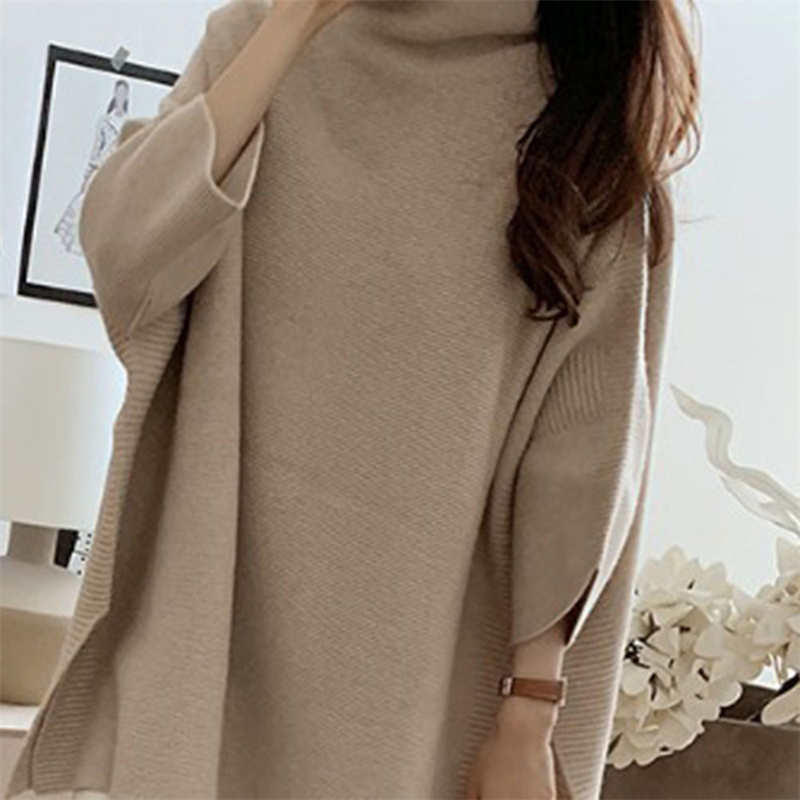 大きめサイズ 韓国風ハイネックニットワンピース大きめゆったりサイズ上品