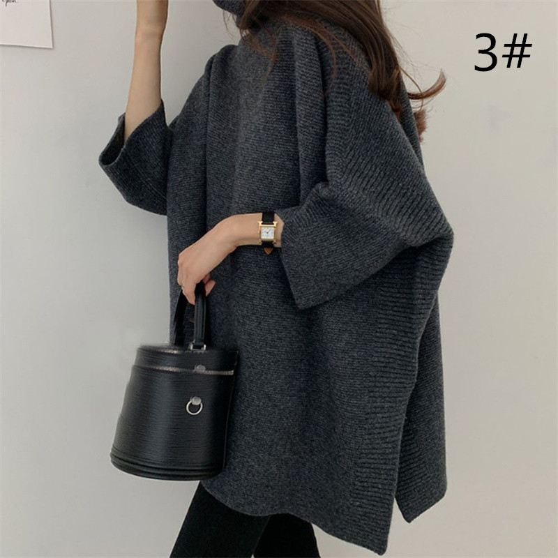 大きめサイズ 韓国風ハイネックニットワンピース大きめゆったりサイズ上品