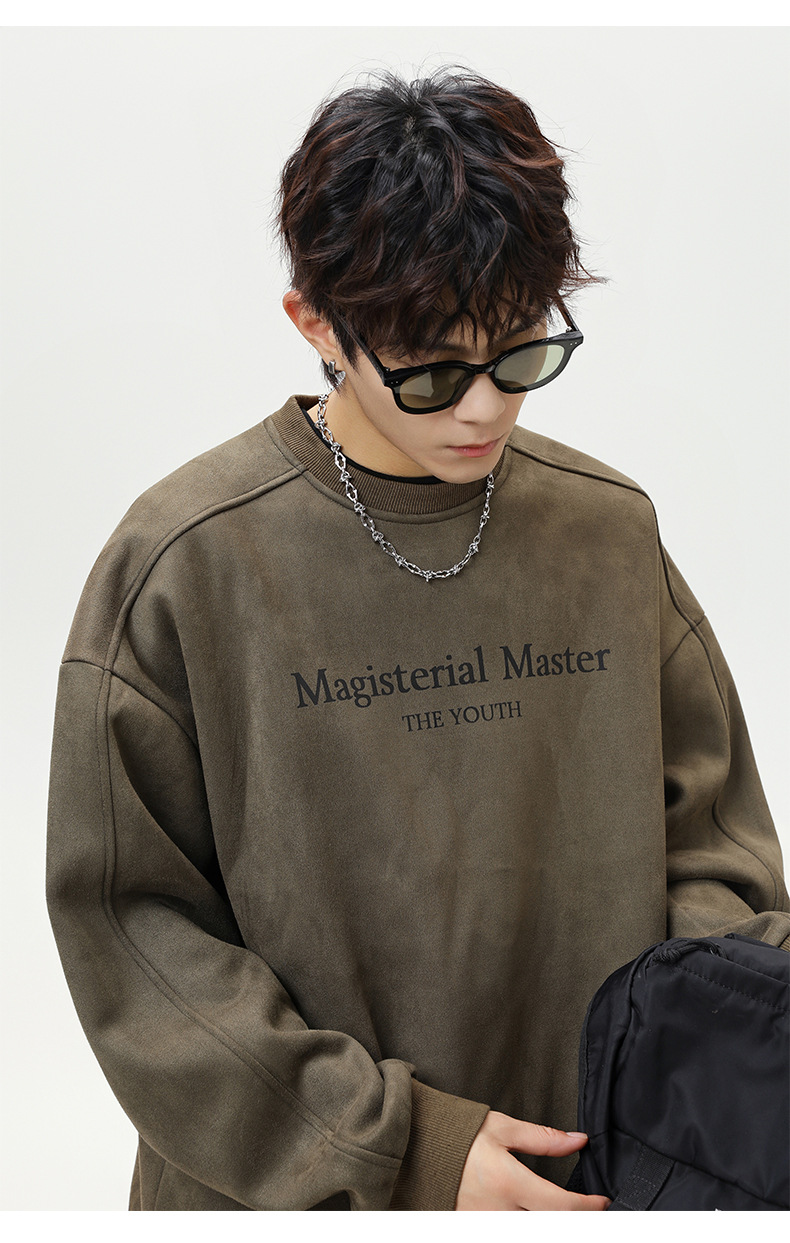 大きめサイズ 男性用厚手丸首無地裏起毛大きめ長袖上着全5色