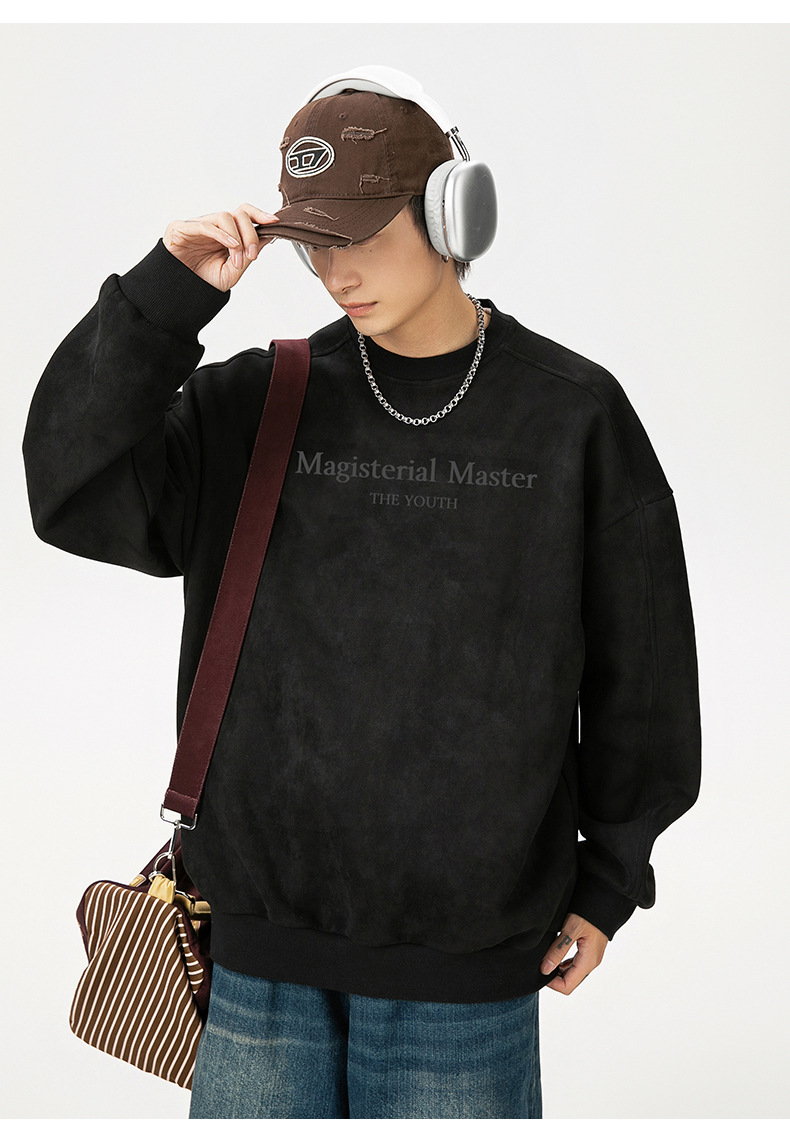 大きめサイズ 男性用厚手丸首無地裏起毛大きめ長袖上着全5色