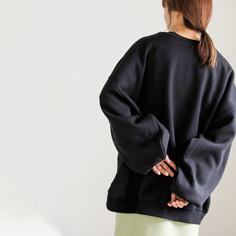 大きめサイズ 両面着ゆったり裏起毛プルオーバー丸首長袖トップス