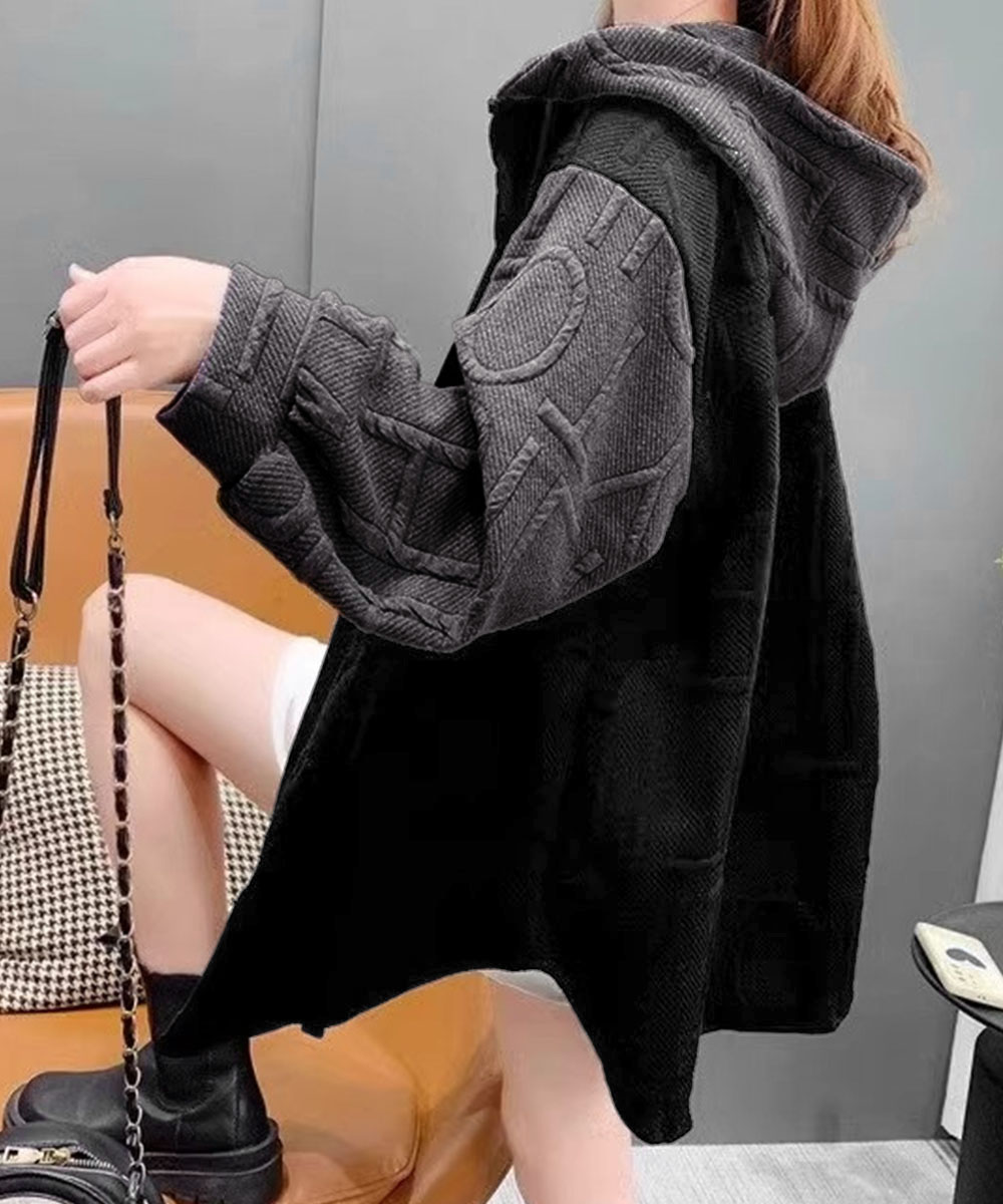 立体模様前開きニットパーカー大きめサイズ